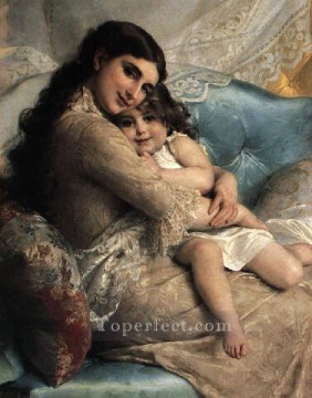 portrait of a mother and daughter Academic realism girl Emile Munier Oil Paintings
